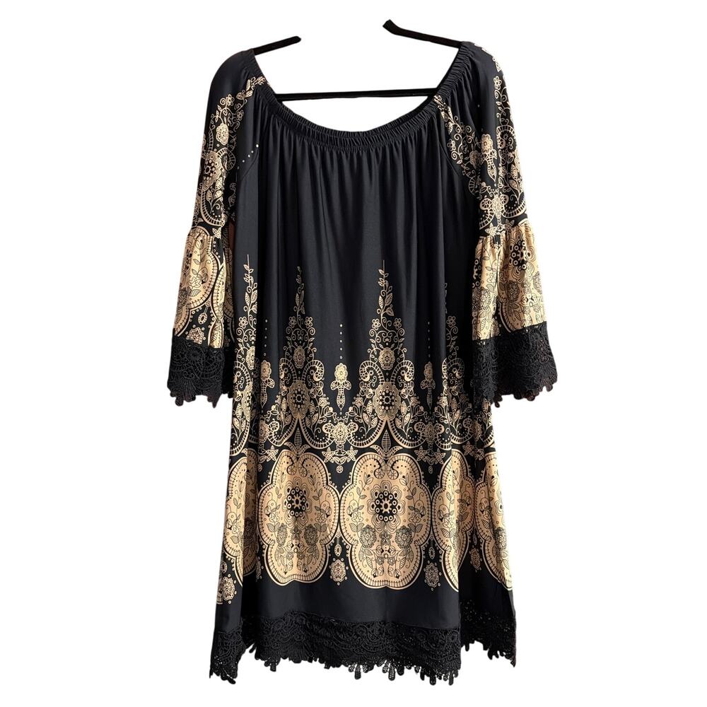 White Mark Womens Plus Size Black & Beige Lace Trimmed Mya Dress Size 2XL 2X New